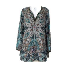 Sundance 100% silk paisley beaded tunic szMP